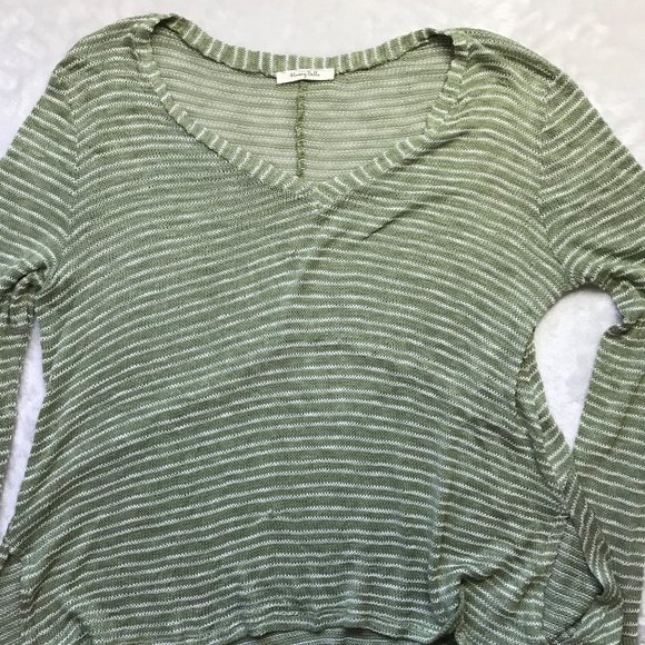 Honey Belle Women's Rayon Blend Green Striped V-Neck Relaxed Sweater Size Large - Picture 7 of 9
